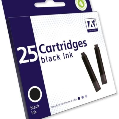 25 x Standard Sized Universal Black Fountain Pen Ink Cartridge Refills