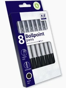A* Stationery 8 Retractable Ballpoint Pens Black Ink