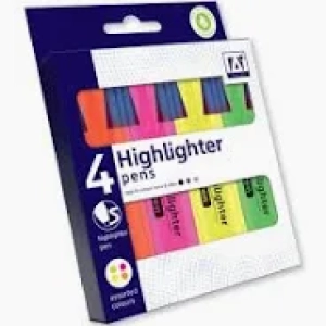 A* Stationery 4 Neon Coloured Highlighters
